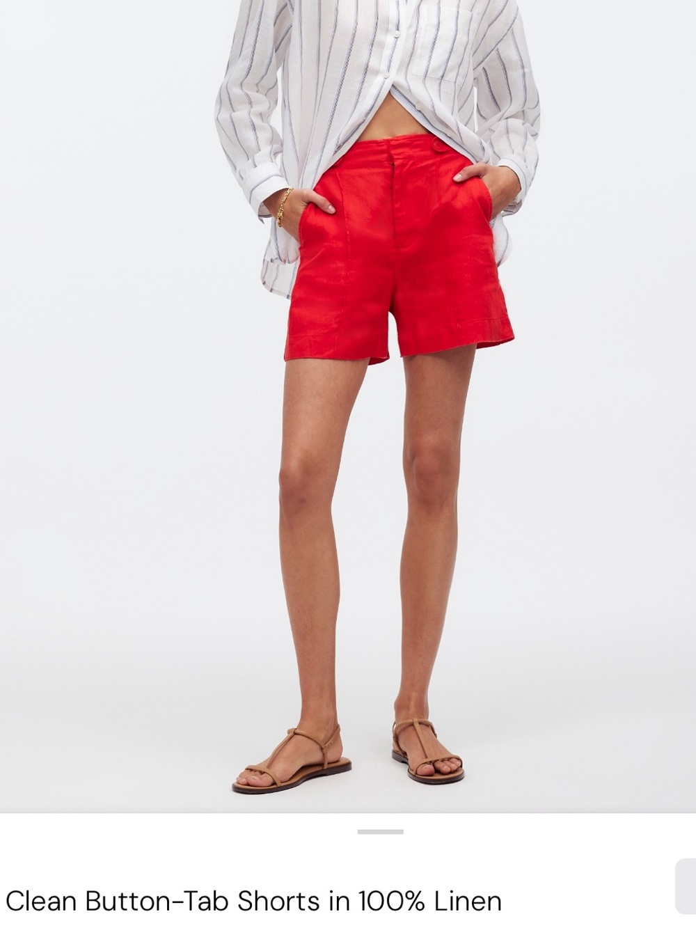 Madewell Linen Button-Tab Shorts - Red